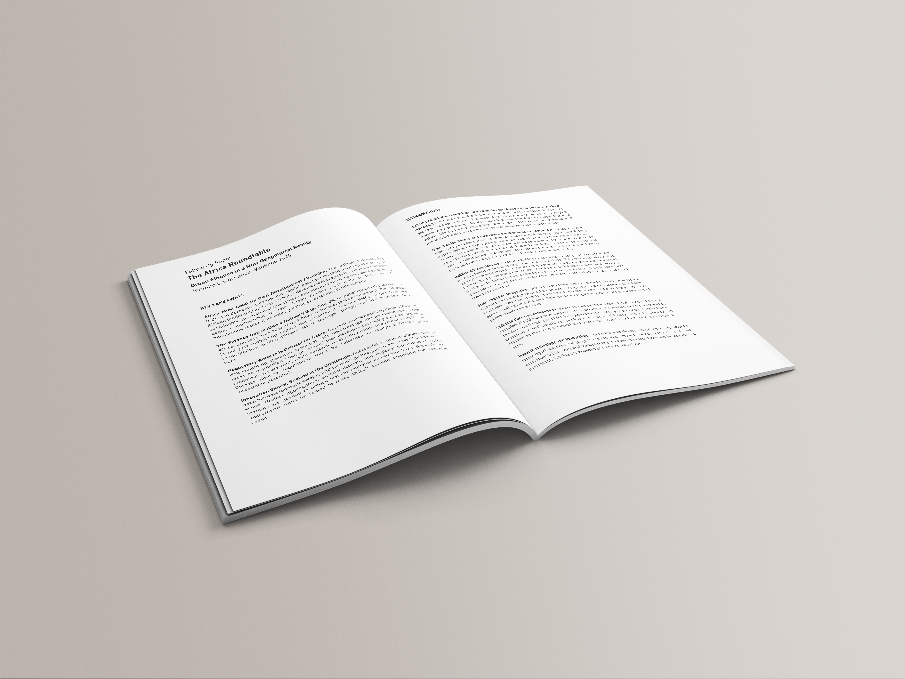 Pages open to the action recommendations from the 8th Africa Roundtable on “Green Finance in a New Geopolitical Reality.”